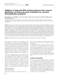 Addition of High-Risk HPV Testing Improves the Current Guidelines on Follow-Up After Treatment for Cervical Intraepithelial Neoplasia