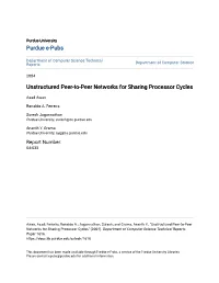 Unstructured Peer-To-Peer Networks for Sharing Processor Cycles