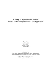 A Study of Hydroelectric Power: from a Global Perspective to a Local Application