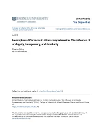 Hemisphere Differences in Idiom Comprehension: the Influence of Ambiguity, Transparancy, and Familiarity