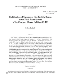 Stabilization of Nanometre-Size Particle Beams in the Final Focus System of the Compact Linear Collider (CLIC)