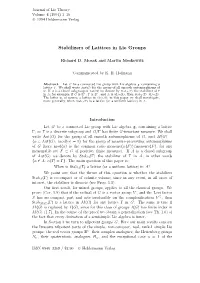 Stabilizers of Lattices in Lie Groups