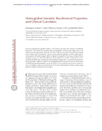 Hemoglobin Variants: Biochemical Properties and Clinical Correlates