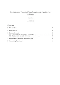 Applications of Canonical Transformations in Hamiltonian Mechanics
