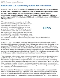 BBVA Sells U.S. Subsidiary to PNC for $11.6 Billion