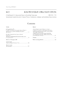 KO KNOWLEDGE ORGANIZATION Contents