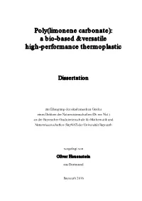 Poly(Limonene Carbonate): a Bio-Based & Versatile High-Performance Thermoplastic