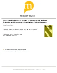 The Confessions of a Bad Reader: Embodied Selves, Narrative Strategies, and Subversion in Israeli Women's Autobiography