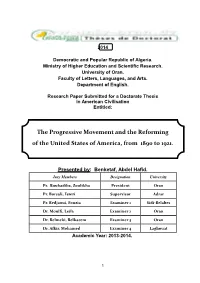 The Progressive Movement and the Reforming of the United States of America, from 1890 to 1921