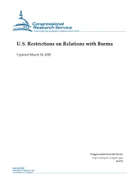 U.S. Restrictions on Relations with Burma