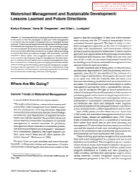 Watershed Management and Sustainable Development: Lessons Learned and Future Directions