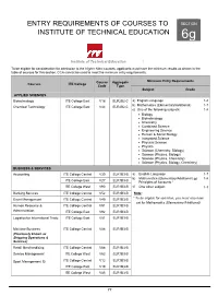 Entry Requirements of Courses to Institute Of