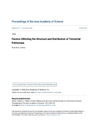 Factors Affecting the Structure and Distribution of Terrestrial Pulmonata