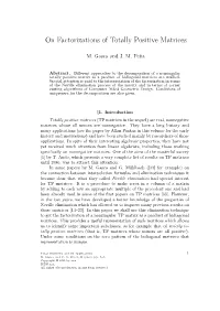 On Factorizations of Totally Positive Matrices