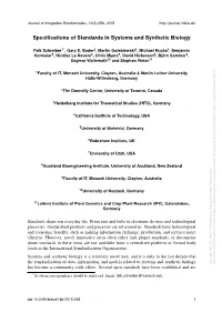 Specifications of Standards in Systems and Synthetic Biology