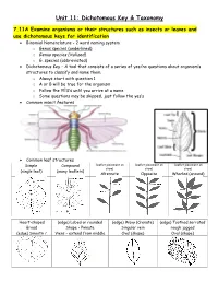 Unit 11: Dichotomous Key & Taxonomy