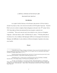 1 a Critical Edition of the Hexaplaric Fragments Of