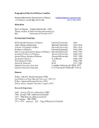 Biographical Sketch of Melissa Franklin Harvard University