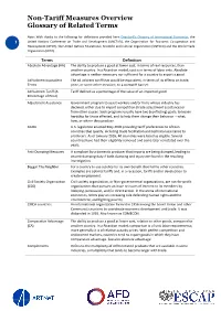 Non-Tariff Measures Overview Glossary of Related Terms
