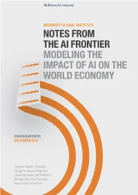 Notes from the AI Frontier: Modeling the Impact of AI on the World Economy Globally by 2030, Or About 16 Percent Higher Cumulative GDP Compared with Today