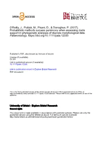 Probabilistic Methods Surpass Parsimony When Assessing Clade Support in Phylogenetic Analyses of Discrete Morphological Data