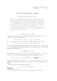 THE COPULA INFORMATION CRITERIA 1. Introduction And
