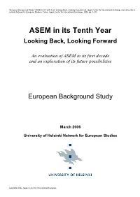 ASEM in Its Tenth Year: Looking Back, Looking Forward; (Ed