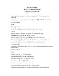 List of Speakers