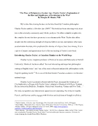 “The Place of Religion in a Secular Age: Charles Taylor's Explanation