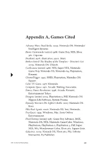 Appendix A, Games Cited