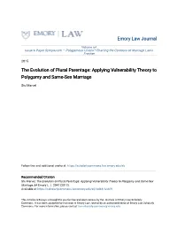Applying Vulnerability Theory to Polygamy and Same-Sex Marriage