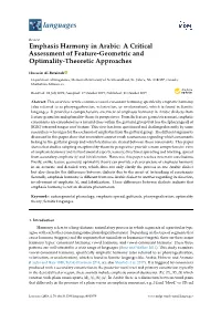 Emphasis Harmony in Arabic: a Critical Assessment of Feature-Geometric and Optimality-Theoretic Approaches