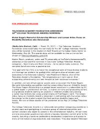 For Immediate Release Television Academy