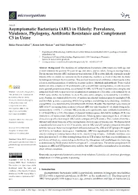 Asymptomatic Bacteriuria (ABU) in Elderly: Prevalence, Virulence, Phylogeny, Antibiotic Resistance and Complement C3 in Urine