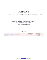 DR REDDYS LABORATORIES LTD Form 20-F Filed 2020-06-15
