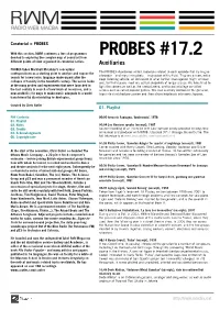 PROBES #17.2 Devoted to Exploring the Complex Map of Sound Art from Different Points of View Organised in Curatorial Series