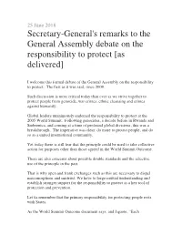 Secretary-General's Remarks to the General Assembly Debate on the Responsibility to Protect [As Delivered]