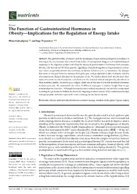 The Function of Gastrointestinal Hormones in Obesity—Implications for the Regulation of Energy Intake