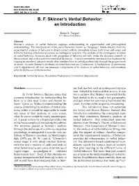 B. F. Skinner's Verbal Behavior: an Introduction