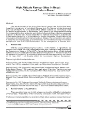 High Altitude Ramsar Sites in Nepal: Criteria and Future Ahead - Jhamak B.Karki*, Dr