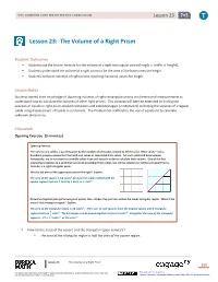 Lesson 23: the Volume of a Right Prism