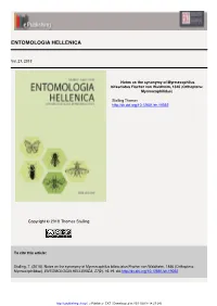 Notes on the Synonymy of Myrmecophilus Bifasciatus Fischer Von Waldheim, 1846 (Orthoptera: Myrmecophilidae)