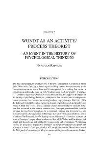 Wundt As an Activity/ Process Theorist an Event in the History of Psychological Thinking