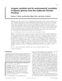 Isozyme Variation and Its Environmental Correlates in Elymus Glaucus from the California Floristic Province