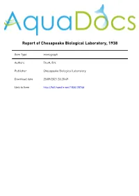 Report of Chesapeake Biological Laboratory R. V