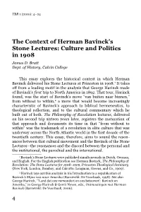 The Context of Herman Bavinck's Stone Lectures