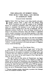 The Spelling of Robert Neill Who Built the Neill Log House in Schenley Park