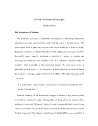 Modality in Medieval Philosophy Stephen Read