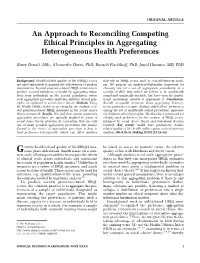 An Approach to Reconciling Competing Ethical Principles in Aggregating Heterogeneous Health Preferences