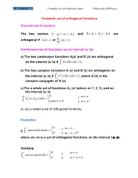 Complete Set of Orthogonal Basis Mathematical Physics